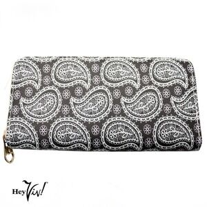 Black White Paisley Print Zip Wallet Clutch Easy to Hold & Carry 8 x4" - Hey Viv